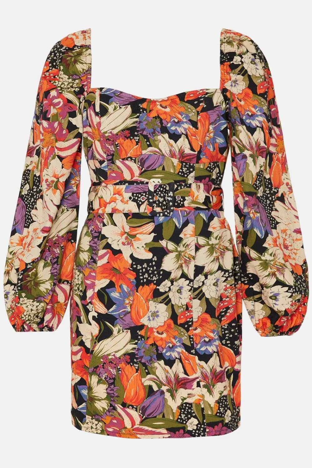Discount Oasis Belted Printed Square Neck Mini Dress Floral