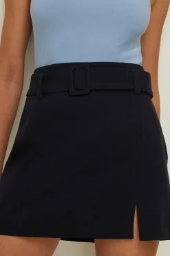 Hot Oasis Belted Split Detail Mini Skirt Navy