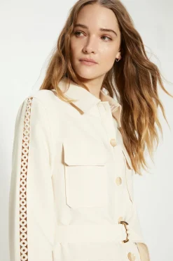 Online Oasis Belted Trim Detail Button Through Shacket Ecru