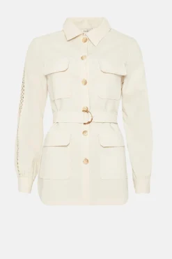 Online Oasis Belted Trim Detail Button Through Shacket Ecru