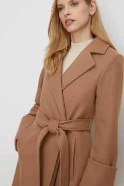 Best Oasis Belted Wrap Turn Up Cuff Coat Wine