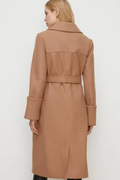 Best Oasis Belted Wrap Turn Up Cuff Coat Wine