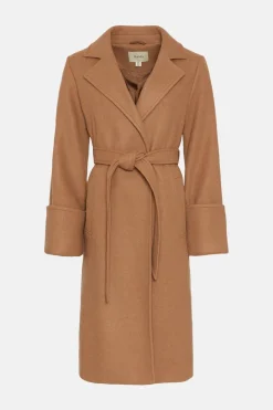 Best Oasis Belted Wrap Turn Up Cuff Coat Wine