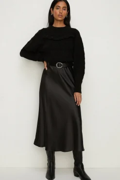 Outlet Oasis Bias Cut Satin Midi Skirt Green