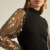 Fashion Oasis Blouson Sequin Sleeve Jumper Gold