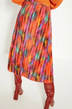 Online Oasis Blur Printed Plisse Midi Skirt Multi