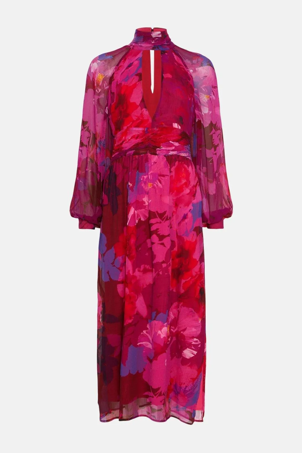 Best Oasis Blurred Floral Cut Out Chiffon Midi Dress Berry