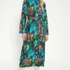 Online Oasis Blurred Floral Plisse Belted Midi Dress Multi