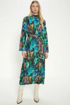 Online Oasis Blurred Floral Plisse Belted Midi Dress Multi