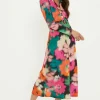 Best Oasis Blurred Floral Ruched Front Midi Shirt Dress Black