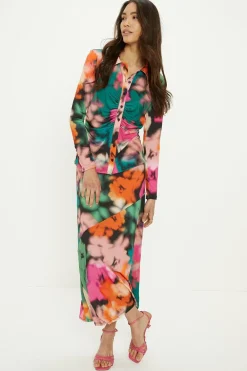 Clearance Oasis Blurred Floral Ruched Front Shirt Black