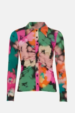 Clearance Oasis Blurred Floral Ruched Front Shirt Black