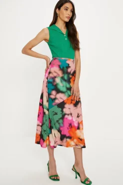 Fashion Oasis Blurred Floral Seam Detail Midi Skirt Black