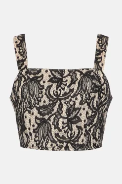 Hot Oasis Bonded Lace Strappy Crop Top Black
