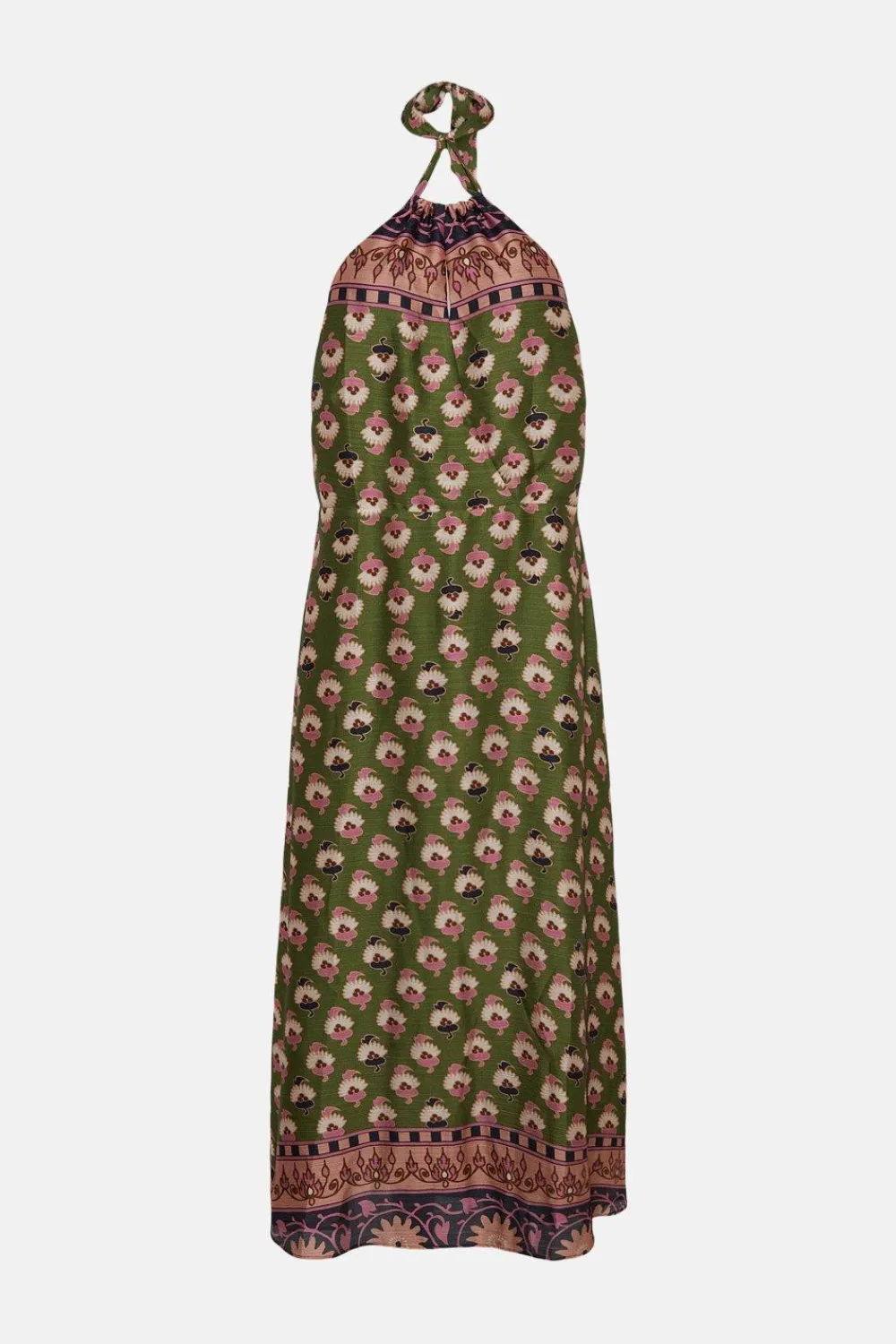 Clearance Oasis Border Placement Printed Halter Midi Dress Khaki