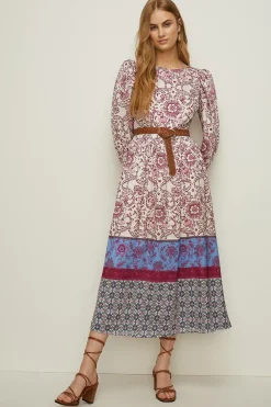 Discount Oasis Border Printed Tie Back Midi Dress Multi