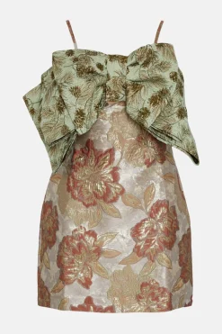 Clearance Oasis Bow Contrast Jacquard Mini Aline Dress Sage