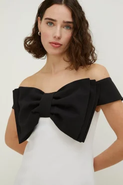 Fashion Oasis Bow Detail Bardot Mini Dress Mono