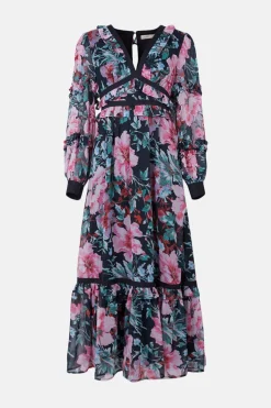 Outlet Oasis Bright Beaded Frill Midaxi Dress Floral