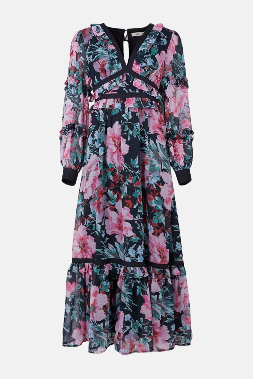 Outlet Oasis Bright Beaded Frill Midaxi Dress Floral