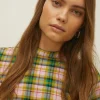 Clearance Oasis Bright Check Puff Sleeve Mini Dress Multi