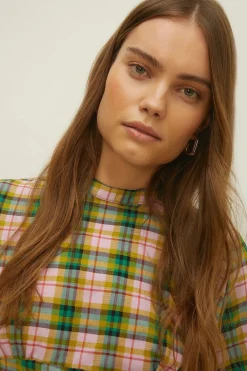 Clearance Oasis Bright Check Puff Sleeve Mini Dress Multi