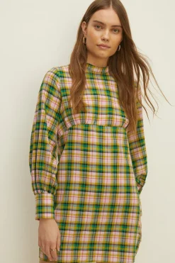 Clearance Oasis Bright Check Puff Sleeve Mini Dress Multi