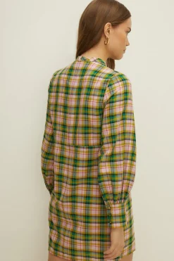 Clearance Oasis Bright Check Puff Sleeve Mini Dress Multi
