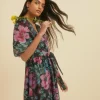 Fashion Oasis Bright Floral Organza Wrap Midi Dress Black