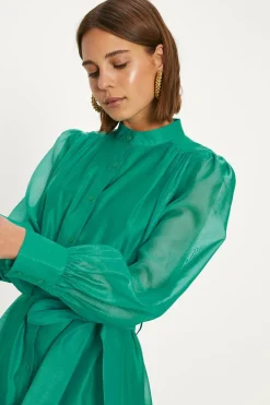 Sale Oasis Bright Organza Belted Mini Shirt Dress Bright Green