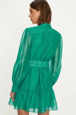 Sale Oasis Bright Organza Belted Mini Shirt Dress Bright Green