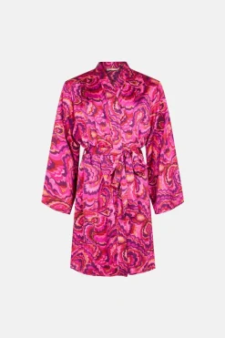 Sale Oasis Bright Swirl Printed Satin Robe Hot Pink