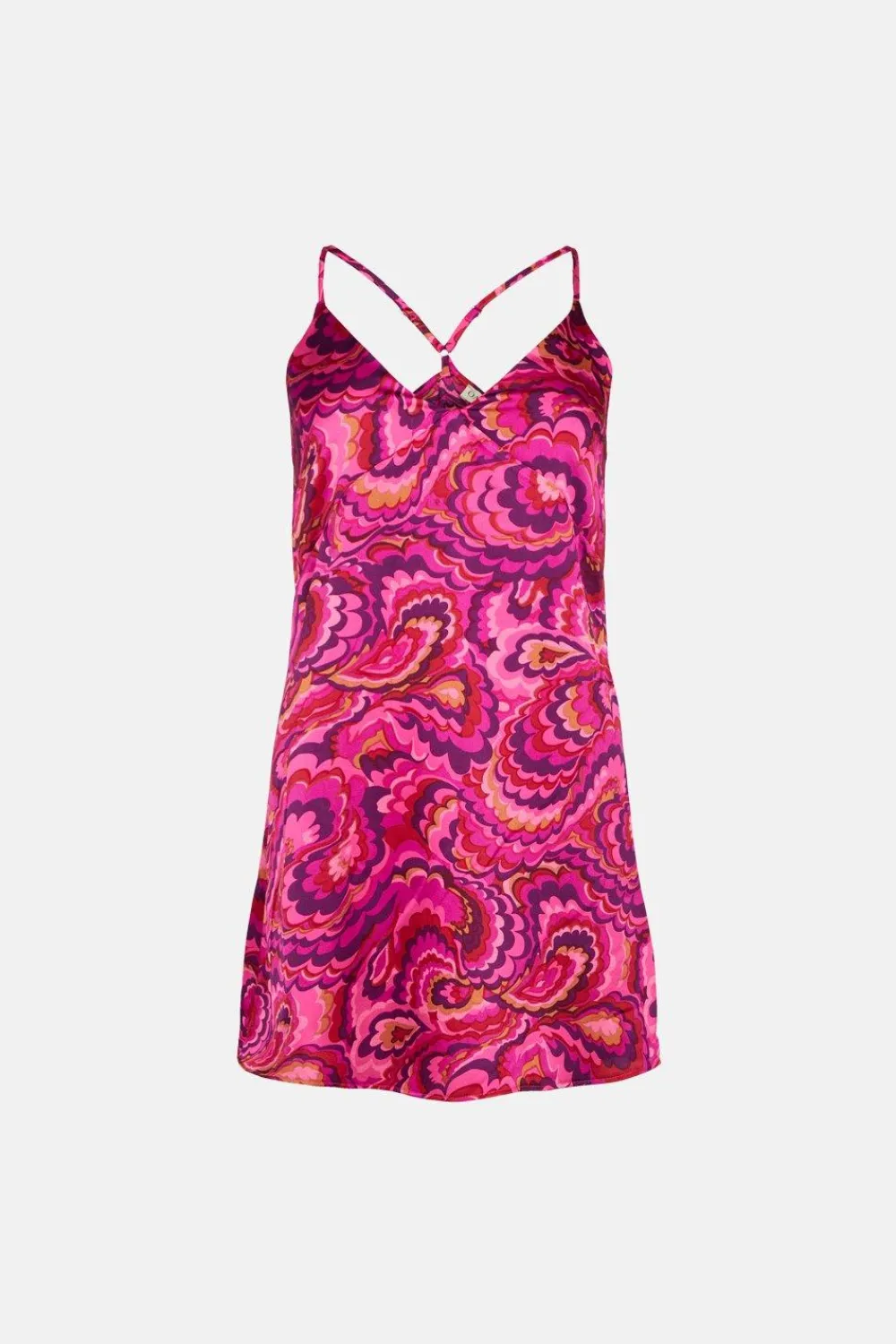 New Oasis Bright Swirl Printed Satin Chemise Hot Pink