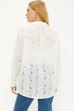 Discount Oasis Broderie Button Through Shirt White
