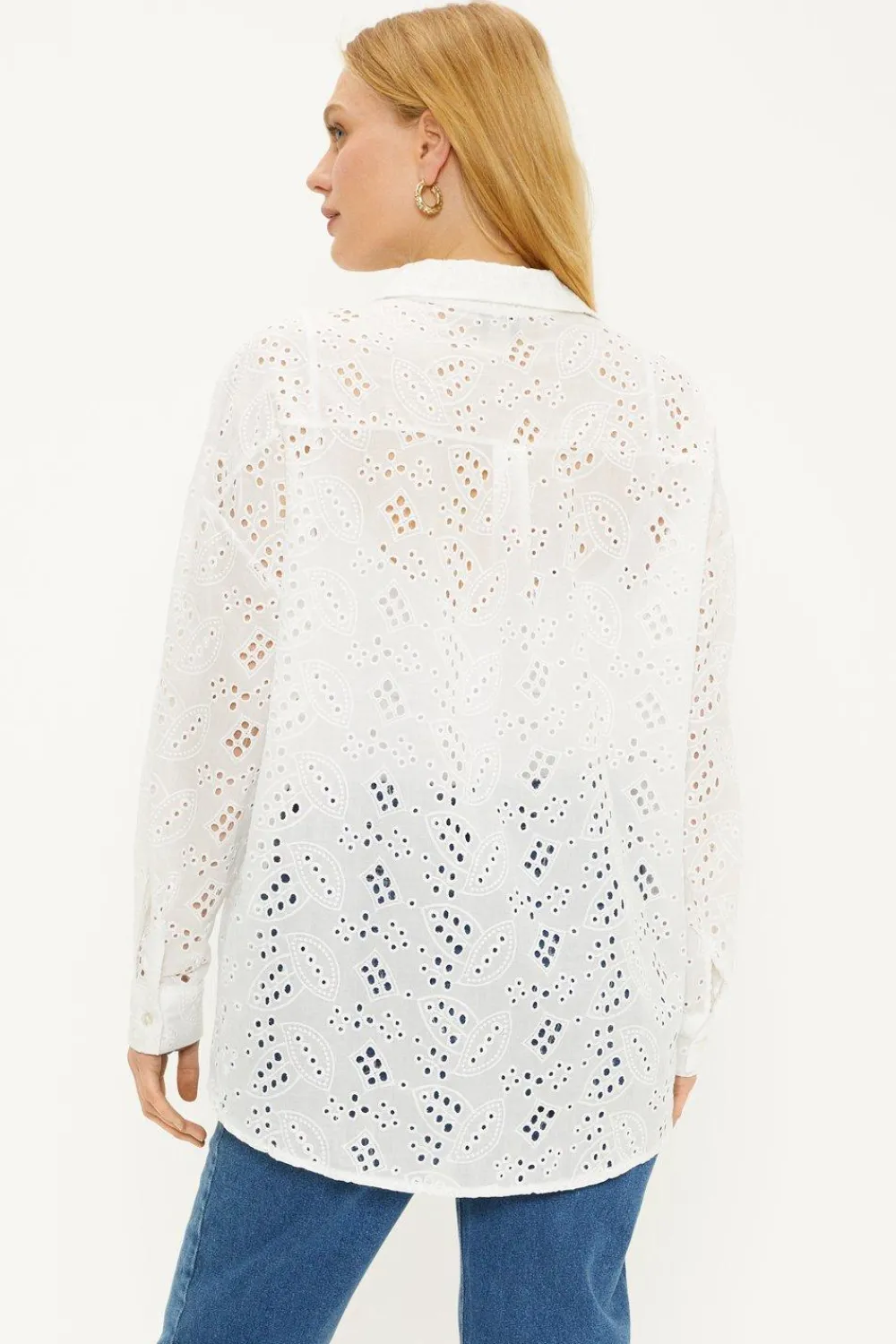 Discount Oasis Broderie Button Through Shirt White