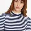Outlet Oasis Broderie Collar Short Sleeve Stripe Sweatshirt Navy