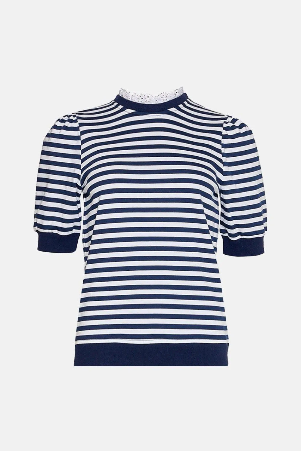 Outlet Oasis Broderie Collar Short Sleeve Stripe Sweatshirt Navy