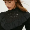 New Oasis Broidery Yoke Detail Woven Mix Jumper Black