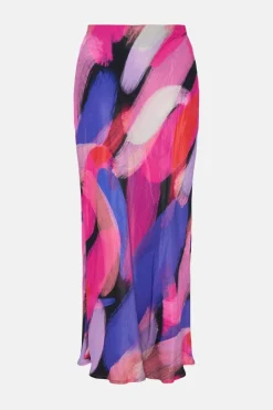 Sale Oasis Brushstroke Printed Bias Midi Skirt Multi