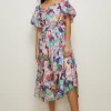 Hot Oasis Busy Daisy Printed Bardot Midi Dress Light Pink
