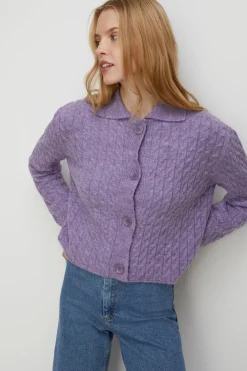 Hot Oasis Button Detail Cable Detail Crop Cardigan Pale Orange