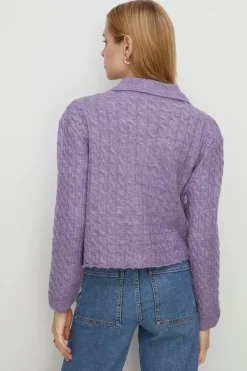 Hot Oasis Button Detail Cable Detail Crop Cardigan Pale Orange