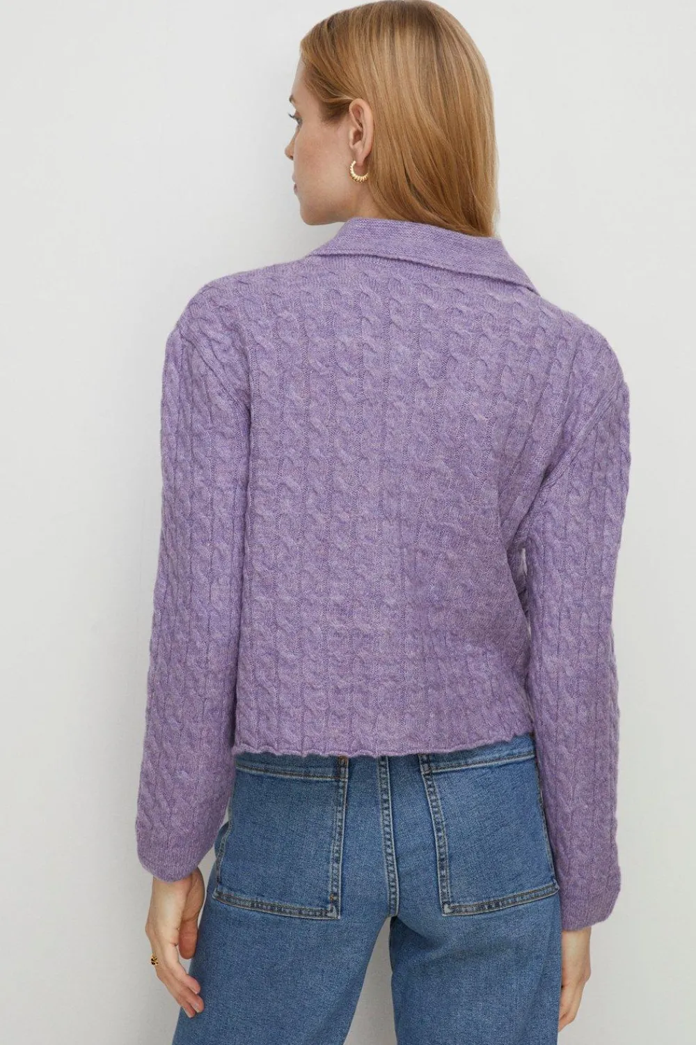 Hot Oasis Button Detail Cable Detail Crop Cardigan Pale Orange