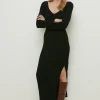 Discount Oasis Button Detail Corset Knitted Midi Dress Black