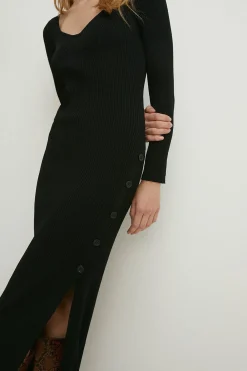 Discount Oasis Button Detail Corset Knitted Midi Dress Black