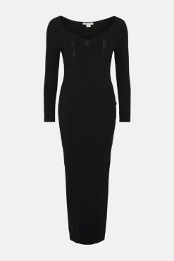 Discount Oasis Button Detail Corset Knitted Midi Dress Black