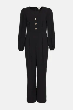 Hot Oasis Button Detail Crepe Jumpsuit Black