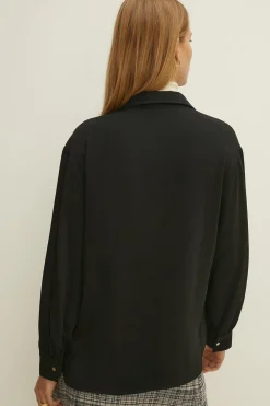 Sale Oasis Button Front Collared Shirt Black