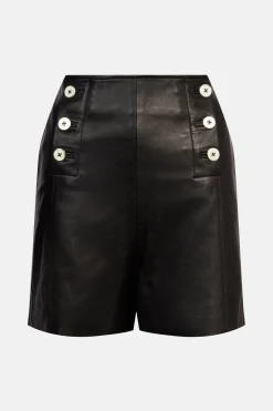 Best Oasis Button Front Leather Short Black