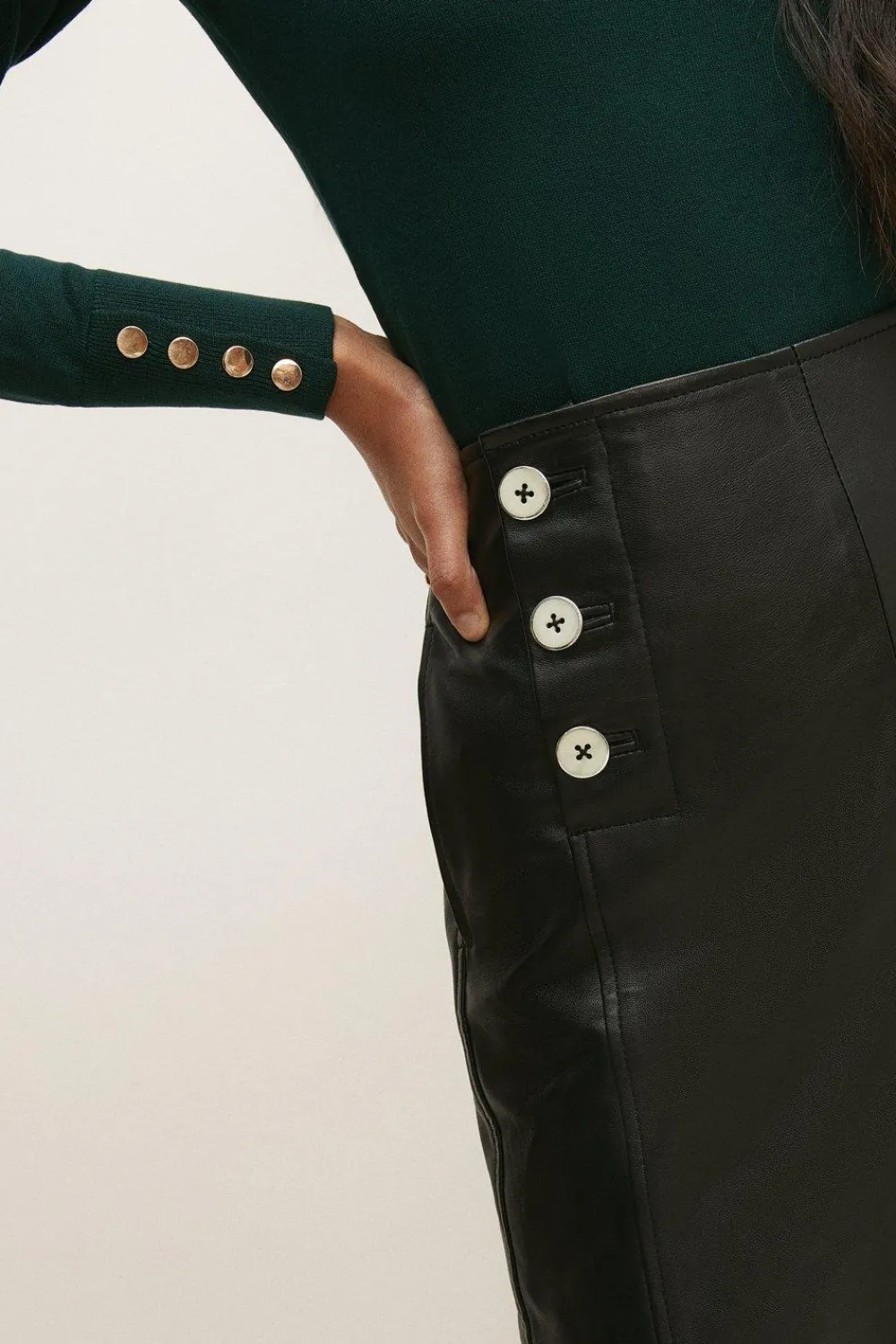 Best Oasis Button Front Leather Short Black